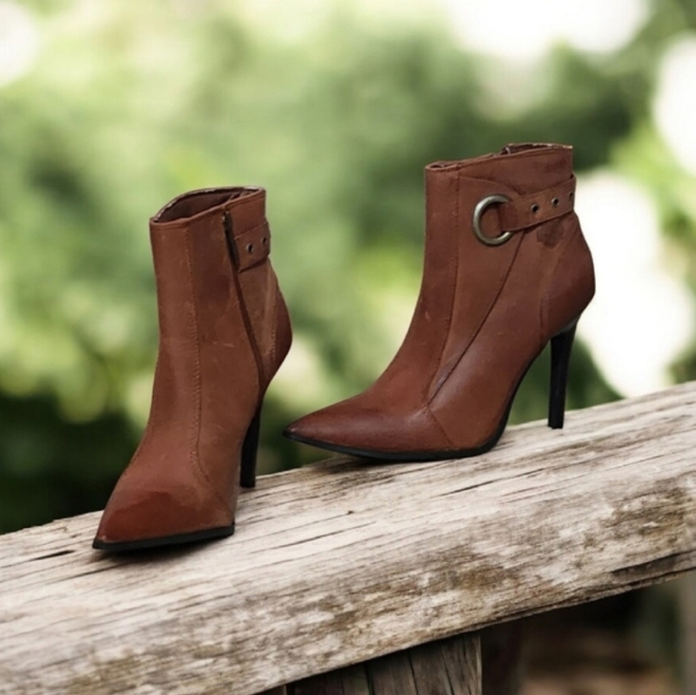 Harley Davidson Ankle Boots Ombre Brown Stilettos Ankle O Ring Buckle Pointed - Picture 3 of 16